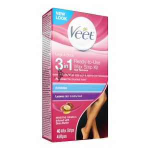 Veet Wax Strip Kit for Legs & Body 40s + 4 Wipes 