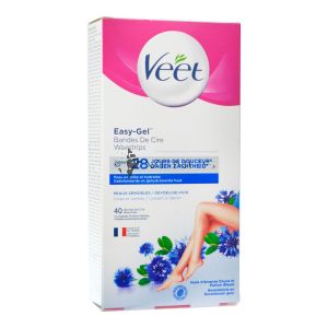Veet Easy-Gel Wax Strip Kit Sensitive Skin Leg & Body 40s+4Wipes