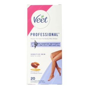 Veet Pro Wax Strips 20s+4s Perfect Finish Wipes Sensitive Skin