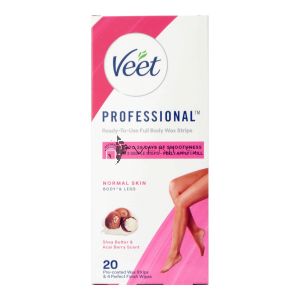 Veet Pro Wax Strips 20s+4s Perfect Finish Wipes Normal Skin