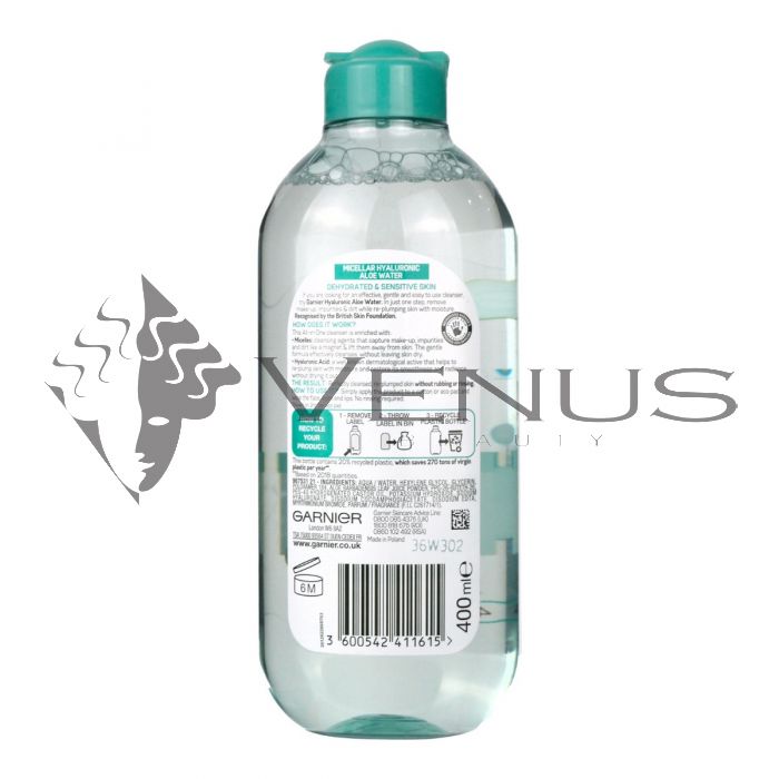 Garnier Skin Active Micellar Hyaluronic Aloe Water 400ml Dehydrated &  Sensitive Skin