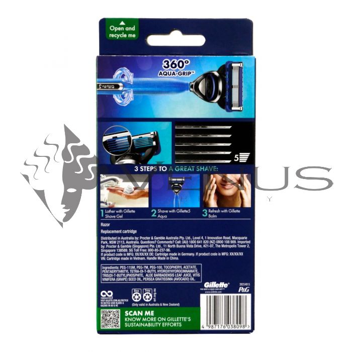 Gillette Aqua 5 Razor 1s + Cartridge 2s 4987176038098