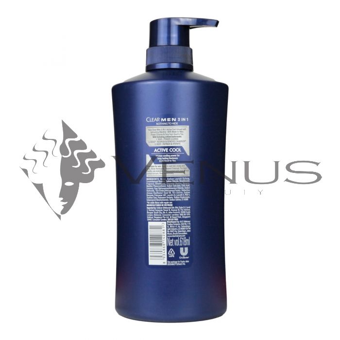 Clear Men 3in1 Shampoo & Bodywash 618ml Active Cool Menthol