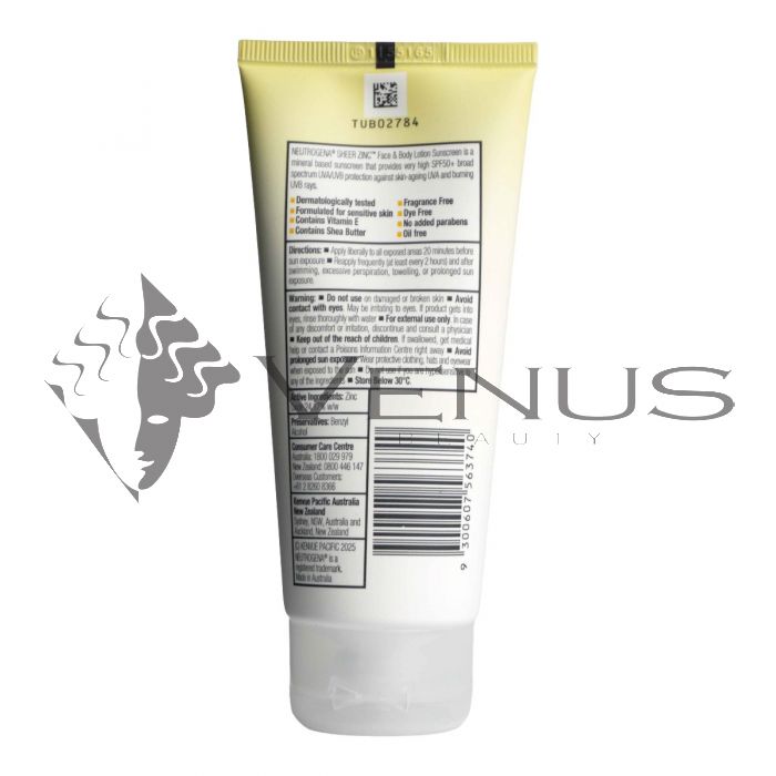 Neutrogena Sheer Zinc Face & Body Sunscreen Lotion SPF50 85ml For