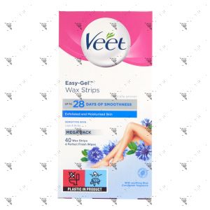 Veet Easy-Gel Waxstrips Kit Sensitive Skin Legs & Body 40s+ 4 Wipes
