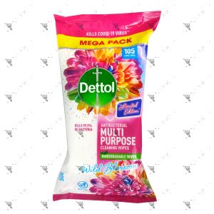 Dettol Anti Bacterial Multipurpose Cleaning Wipes 105s Wild Blossom limited Edition