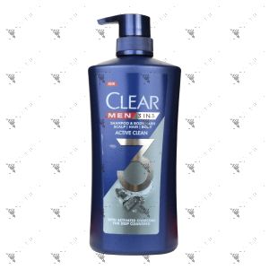 Clear Men 3in1 Shampoo & Bodywash 618ml Active Clean Charcoal